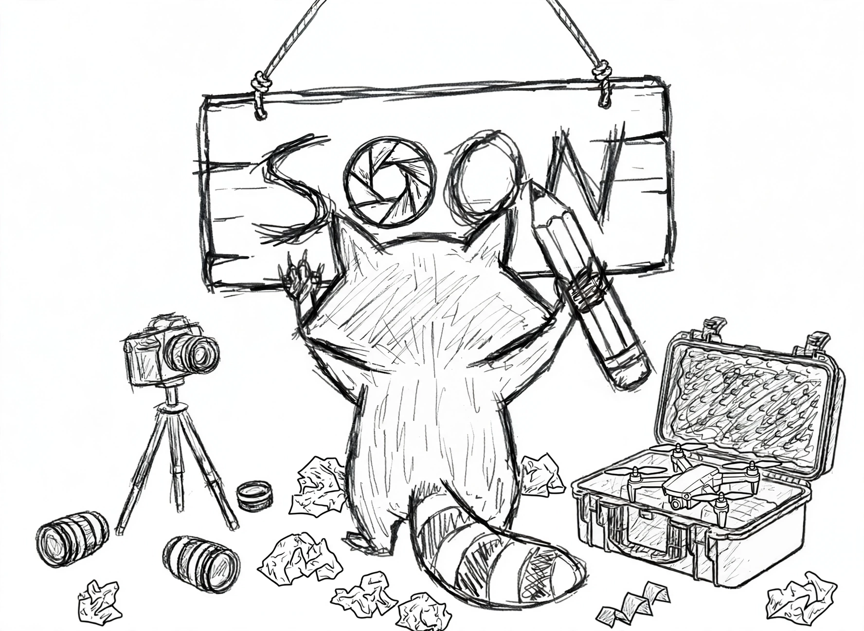 DHX Studio raccoon painting a SOON sign
